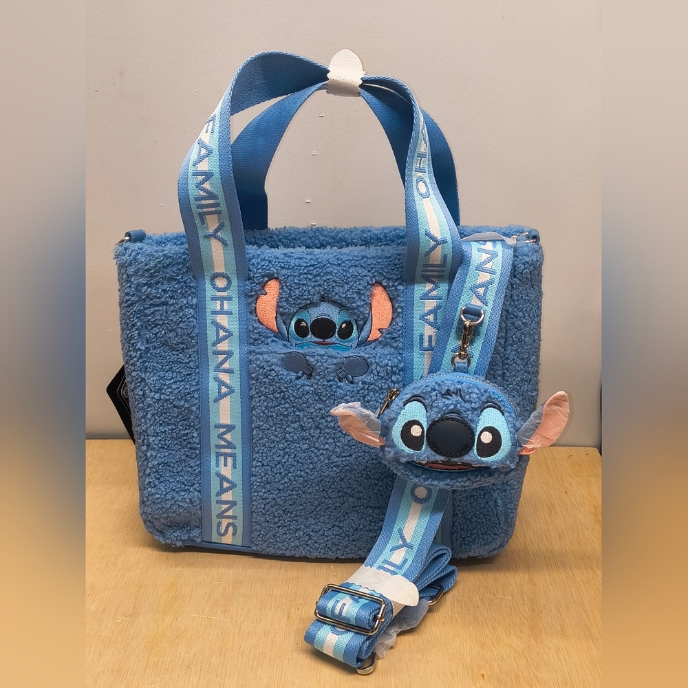 Loungefly Stitch Plush Sherpa Tote Bag with Coin Bag